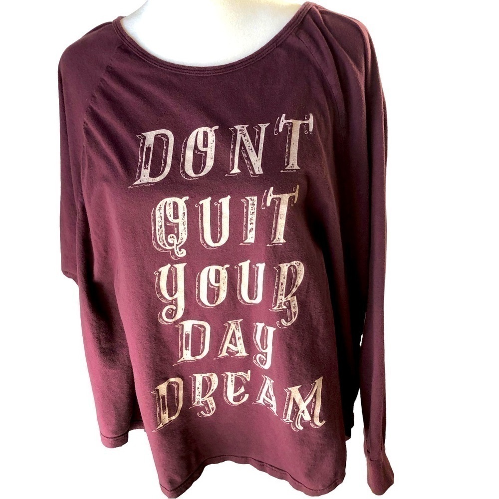 Project Social T Scoop Neck Tee Women L Maroon Graphic Front Long Sleeve